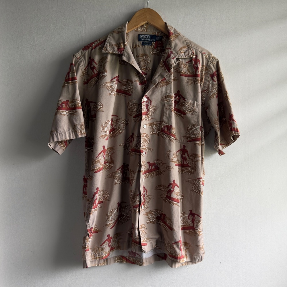 Vintage Polo Ralph Lauren Clayton Hawaiian Surf Print Shirt Mens Small Retro